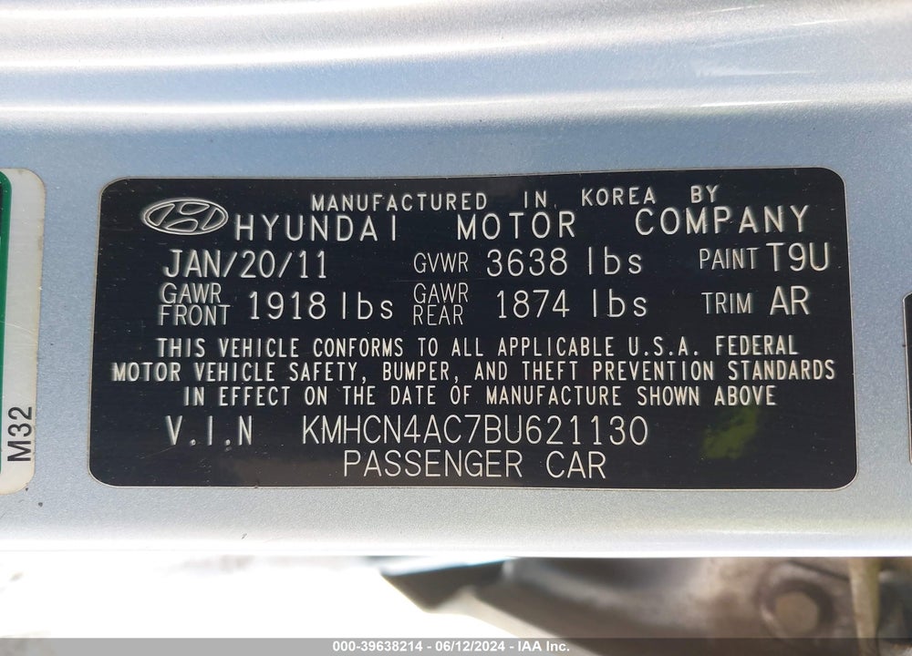 2011 HYUNDAI ACCENT VIN: KMHCN4AC7BU621130