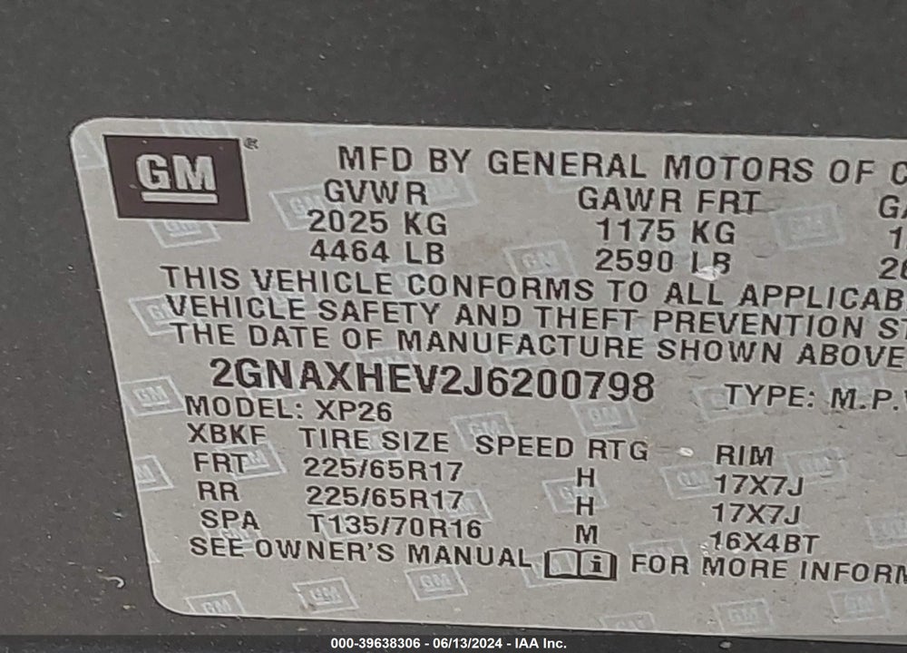 2018 CHEVROLET EQUINOX LS VIN: 2GNAXHEV2J6200798