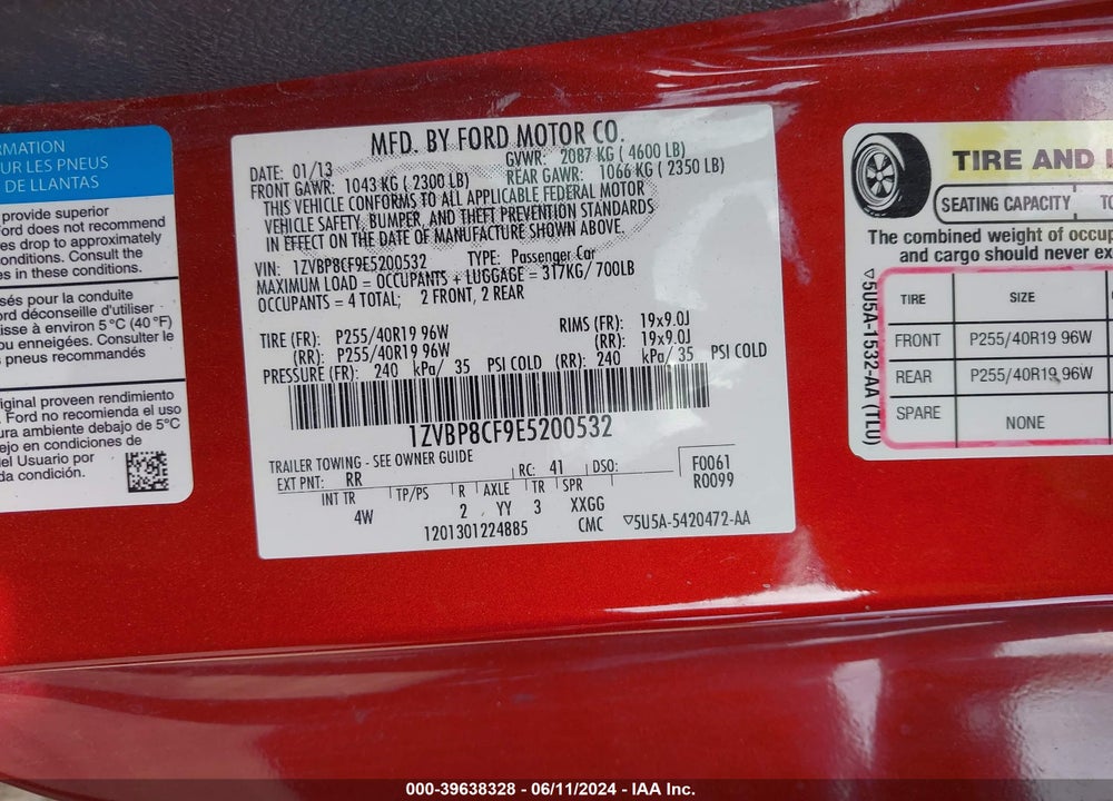 2014 FORD MUSTANG GT PREMIUM VIN: 1ZVBP8CF9E5200532