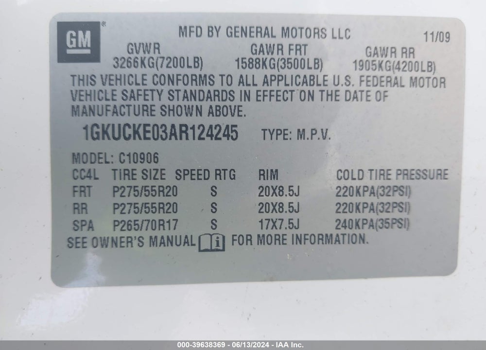 2010 GMC YUKON XL 1500 SLT VIN: 1GKUCKE03AR124245