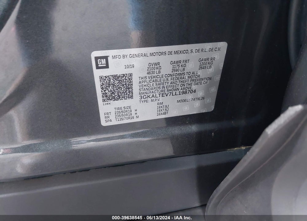 2020 GMC TERRAIN AWD SLE VIN: 3GKALTEV7LL198704