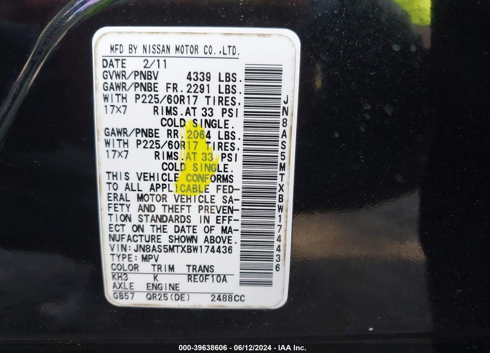 2011 NISSAN ROGUE SV VIN: JN8AS5MTXBW174436