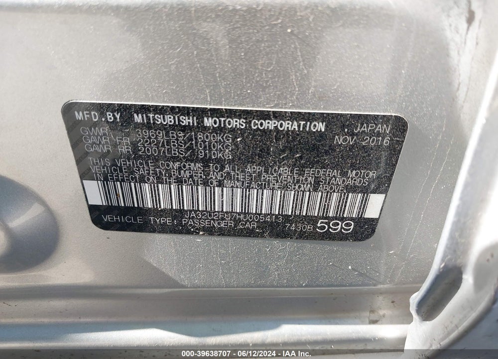 2017 MITSUBISHI LANCER ES VIN: JA32U2FU7HU005413