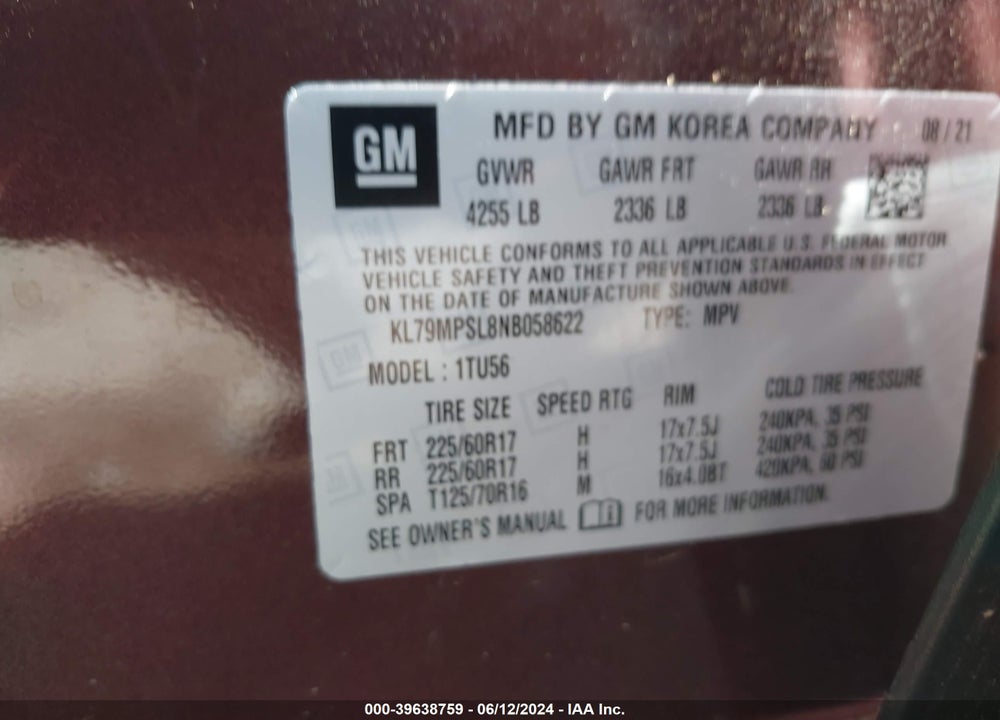2022 CHEVROLET TRAILBLAZER FWD LT VIN: KL79MPSL8NB058622