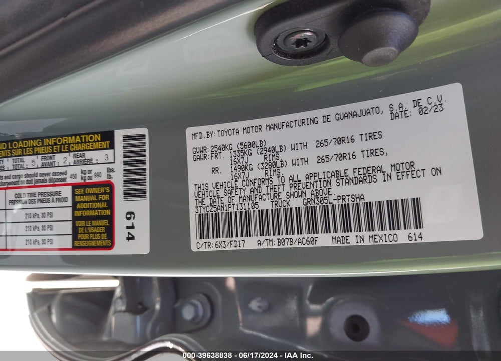 2023 TOYOTA TACOMA TRD OFF ROAD VIN: 3TYCZ5AN1PT131105