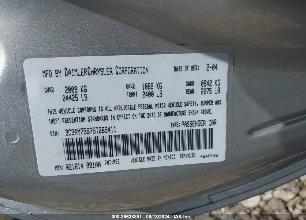 2005 CHRYSLER PT CRUISER GT VIN: 3C3AY75S75T289411