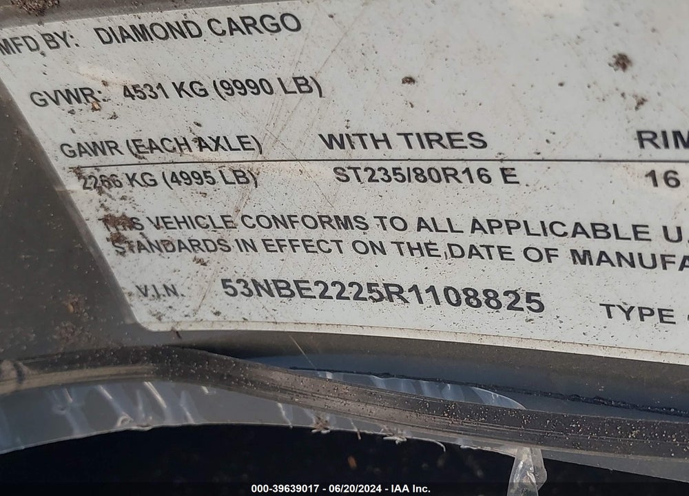 2024 DIAMOND TRAILER VIN: 53NBE2225R1108825