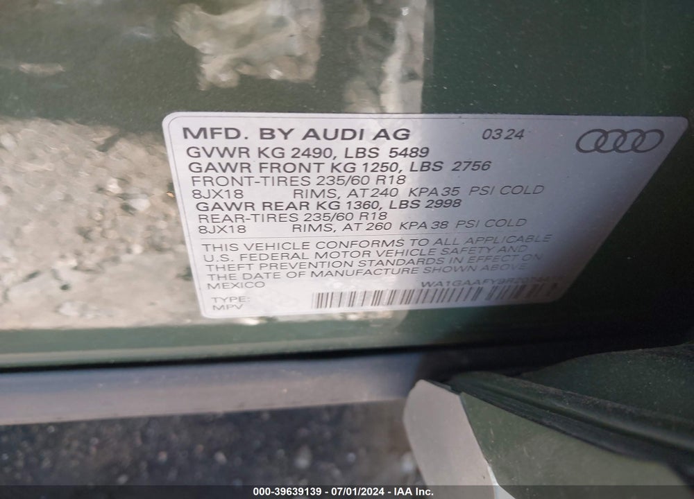 2024 AUDI Q5 PREMIUM 45 TFSI S LINE QUATTRO VIN: WA1GAAFY9R2074415
