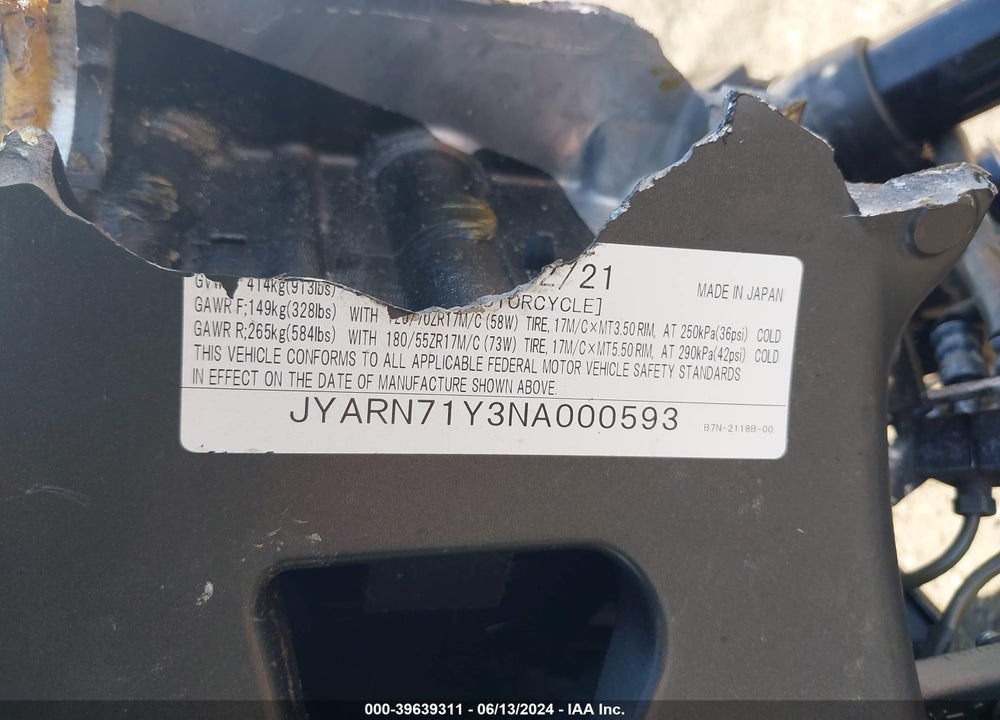 2022 YAMAHA MT09 C VIN: JYARN71Y3NA000593