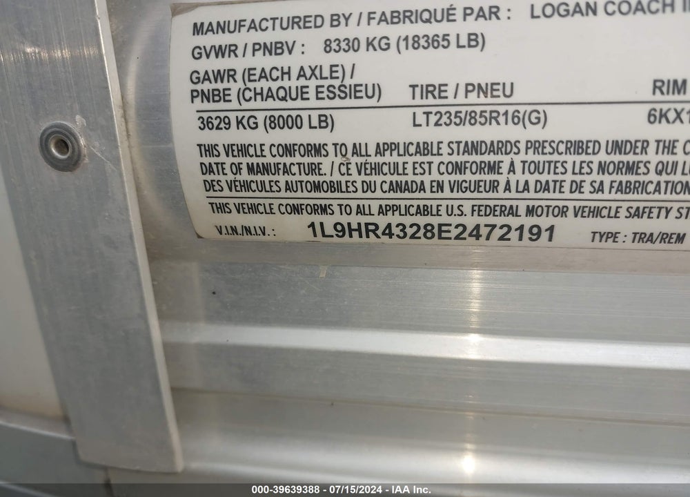 2014 LAYTON 8415 RAZOR VIN: 1L9HR4328E2472191