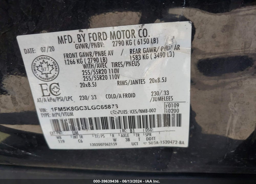 2020 FORD EXPLORER VIN: 1FM5K8GC3LGC65873