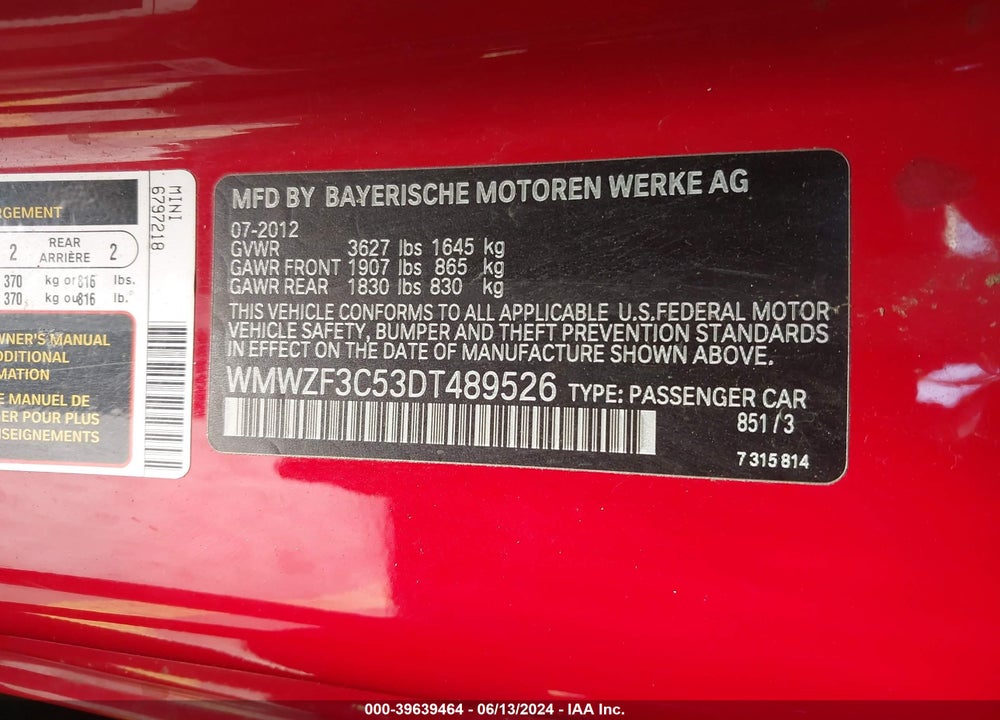2013 MINI CLUBMAN COOPER VIN: WMWZF3C53DT489526