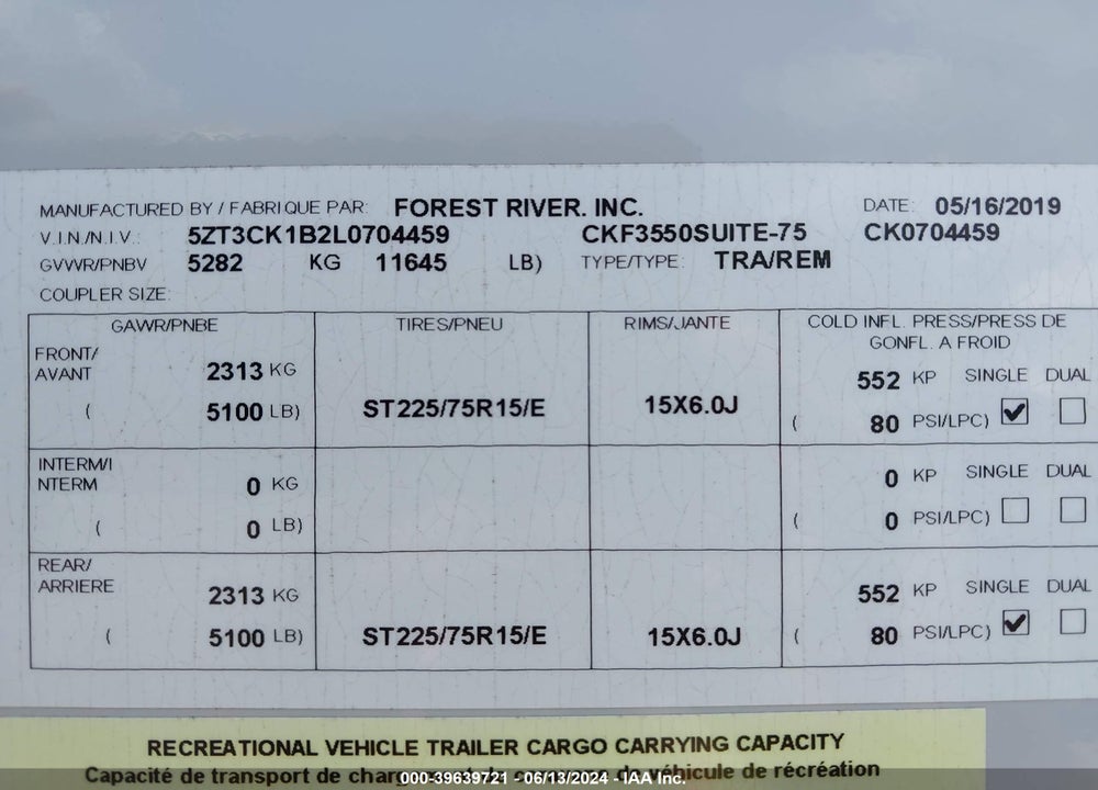 2020 CHEROKEE OTHER VIN: 5ZT3CK1B2L0704459
