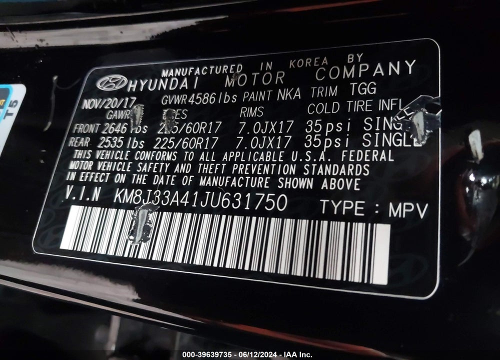 2018 HYUNDAI TUCSON SEL VIN: KM8J33A41JU631750