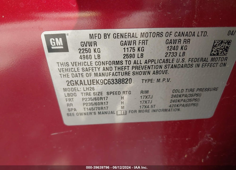 2012 GMC TERRAIN SLT-1 VIN: 2GKALUEK9C6338820
