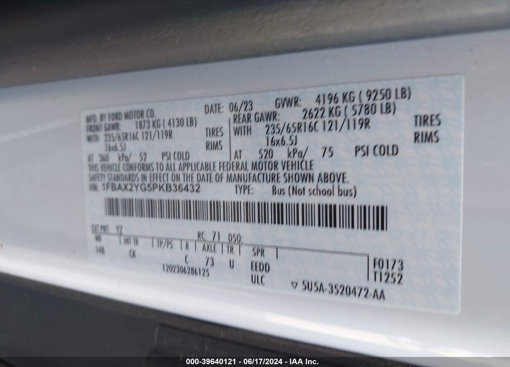 2023 FORD TRANSIT-350 PASSENGER VAN XLT VIN: 1FBAX2YG5PKB36432