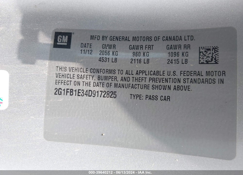 2013 CHEVROLET CAMARO 1LT VIN: 2G1FB1E34D9172825