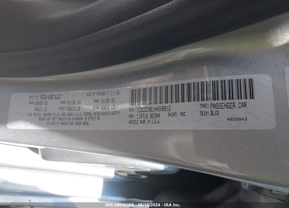 2017 CHRYSLER 200 LIMITED PLATINUM VIN: 1C3CCCAB1HN508812