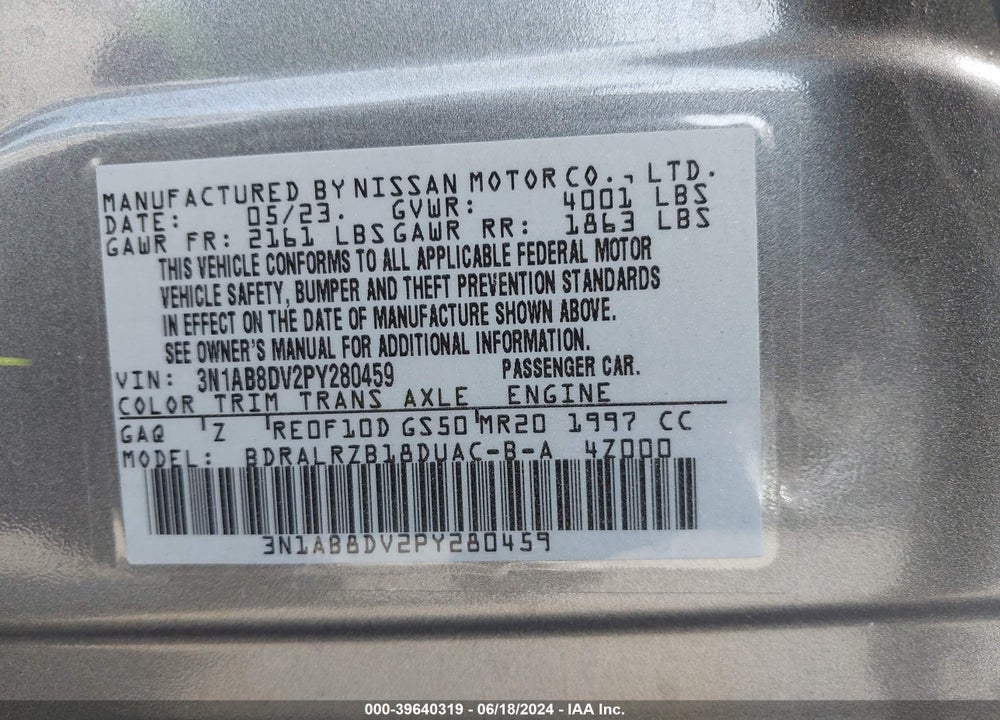 2023 NISSAN SENTRA SR XTRONIC CVT VIN: 3N1AB8DV2PY280459