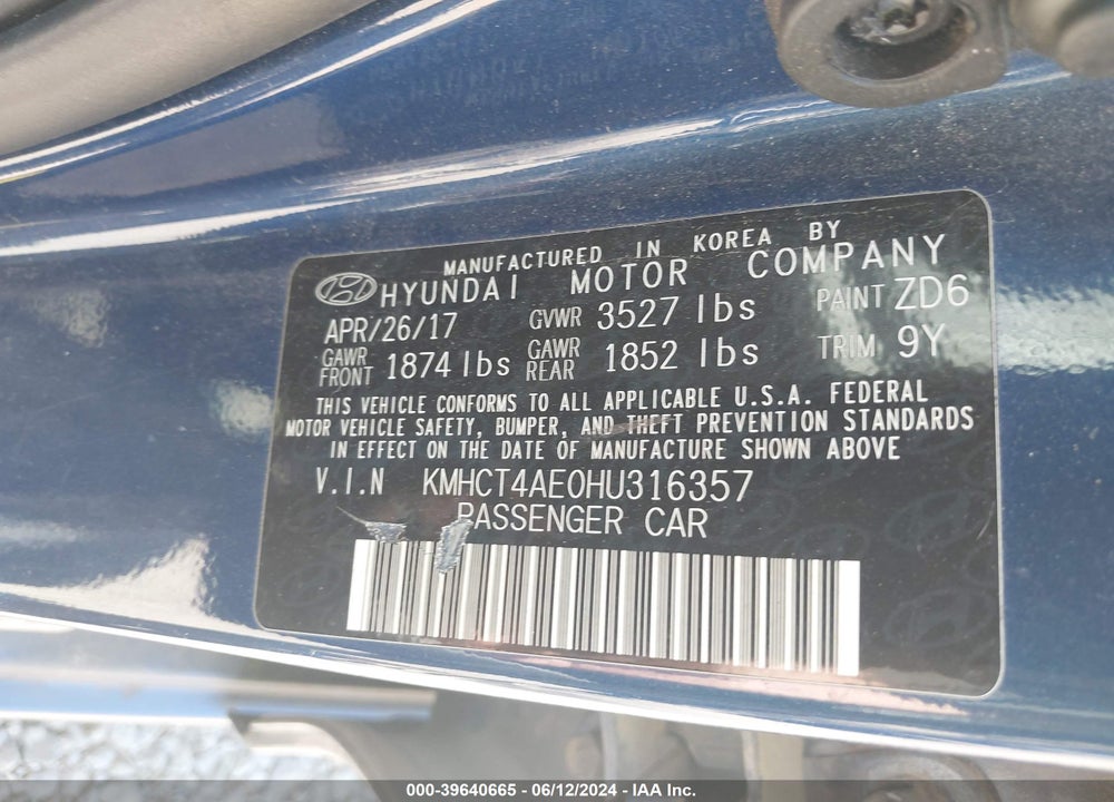 2017 HYUNDAI ACCENT SE VIN: KMHCT4AE0HU316357