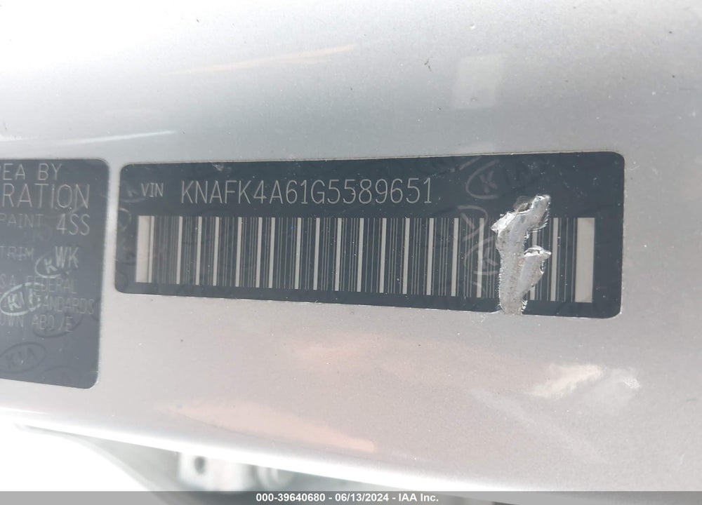 2016 KIA FORTE LX VIN: KNAFK4A61G5589651