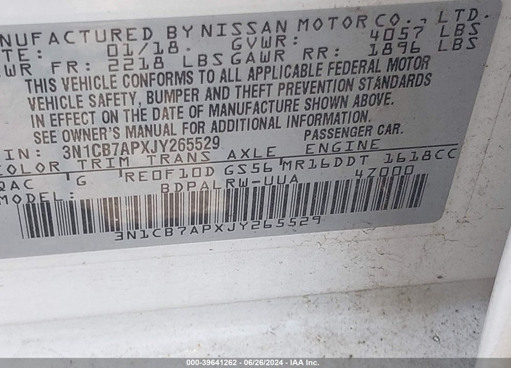 2018 NISSAN SENTRA SR TURBO VIN: 3N1CB7APXJY265529