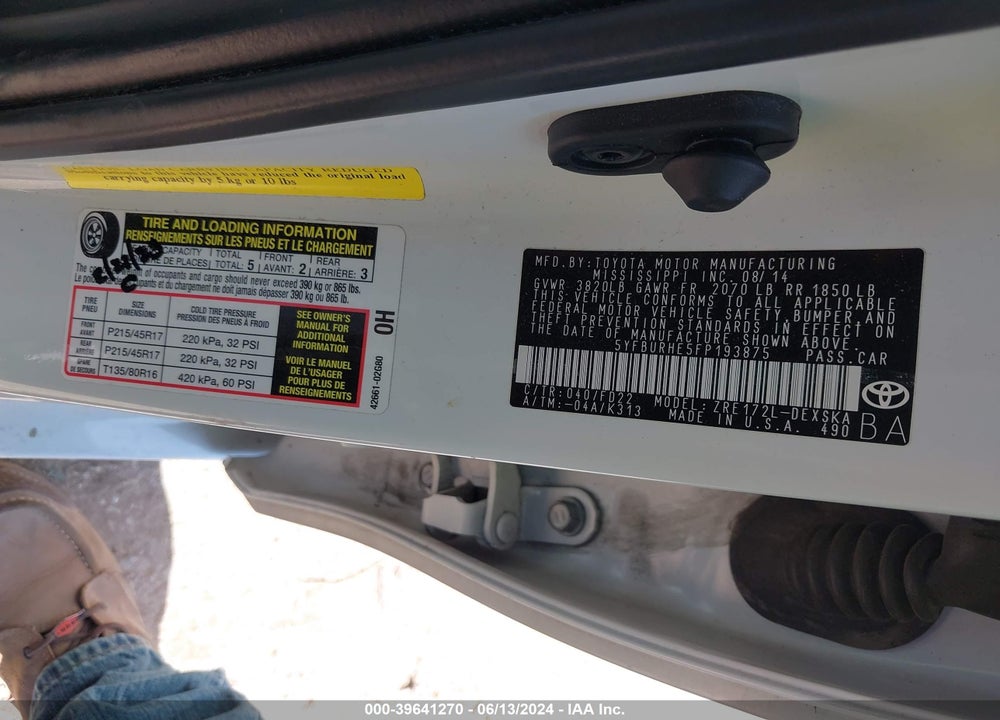 2015 TOYOTA COROLLA S PLUS VIN: 5YFBURHE5FP193875