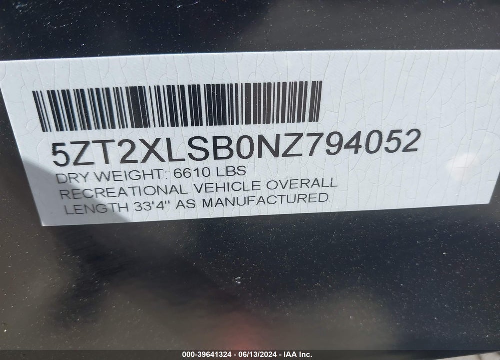 2022 FOREST RIVER XLR MIC 27LRLE VIN: 5ZT2XLSB0NZ794052