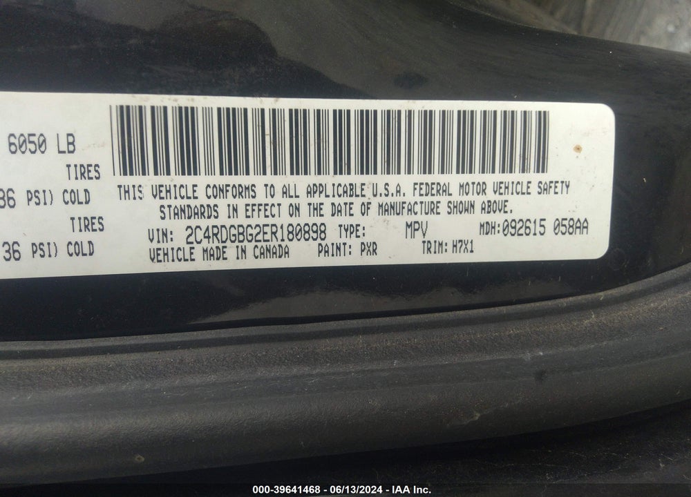 2014 DODGE GRAND CARAVAN SE VIN: 2C4RDGBG2ER180898