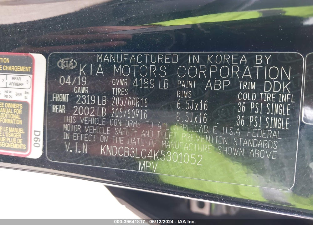 2019 KIA NIRO LX VIN: KNDCB3LC4K5301052