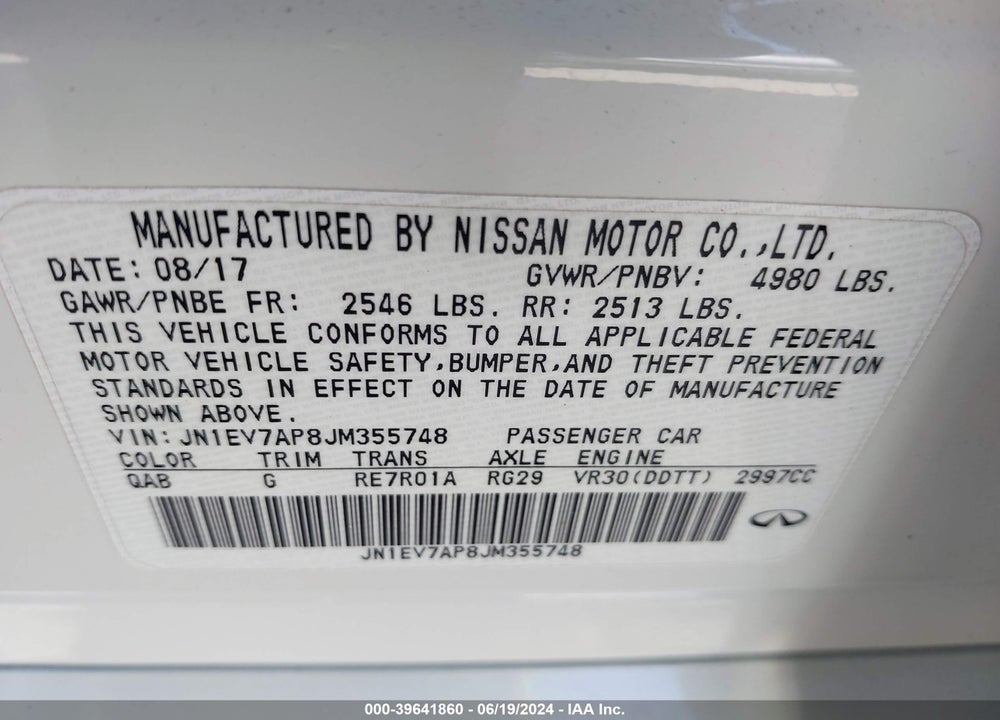 2018 INFINITI Q50 3.0T LUXE VIN: JN1EV7AP8JM355748