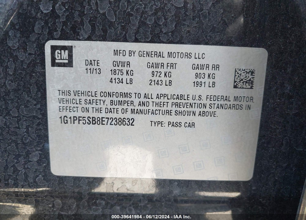 2014 CHEVROLET CRUZE 2LT MANUAL VIN: 1G1PF5SB8E7238632