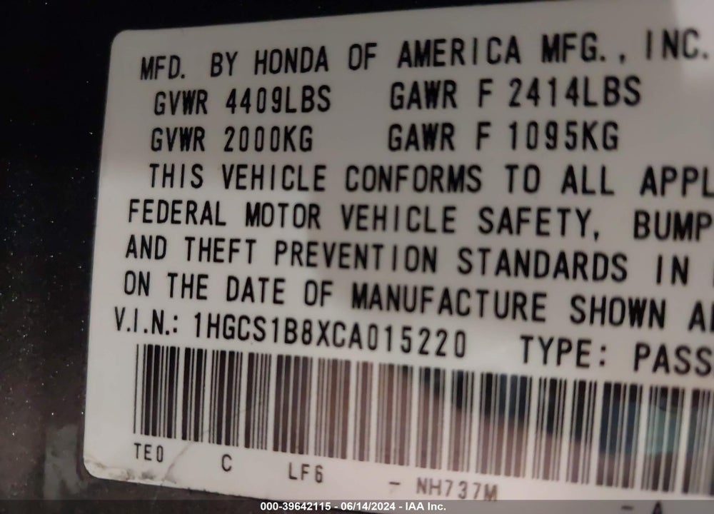 2012 HONDA ACCORD 2.4 EX-L VIN: 1HGCS1B8XCA015220