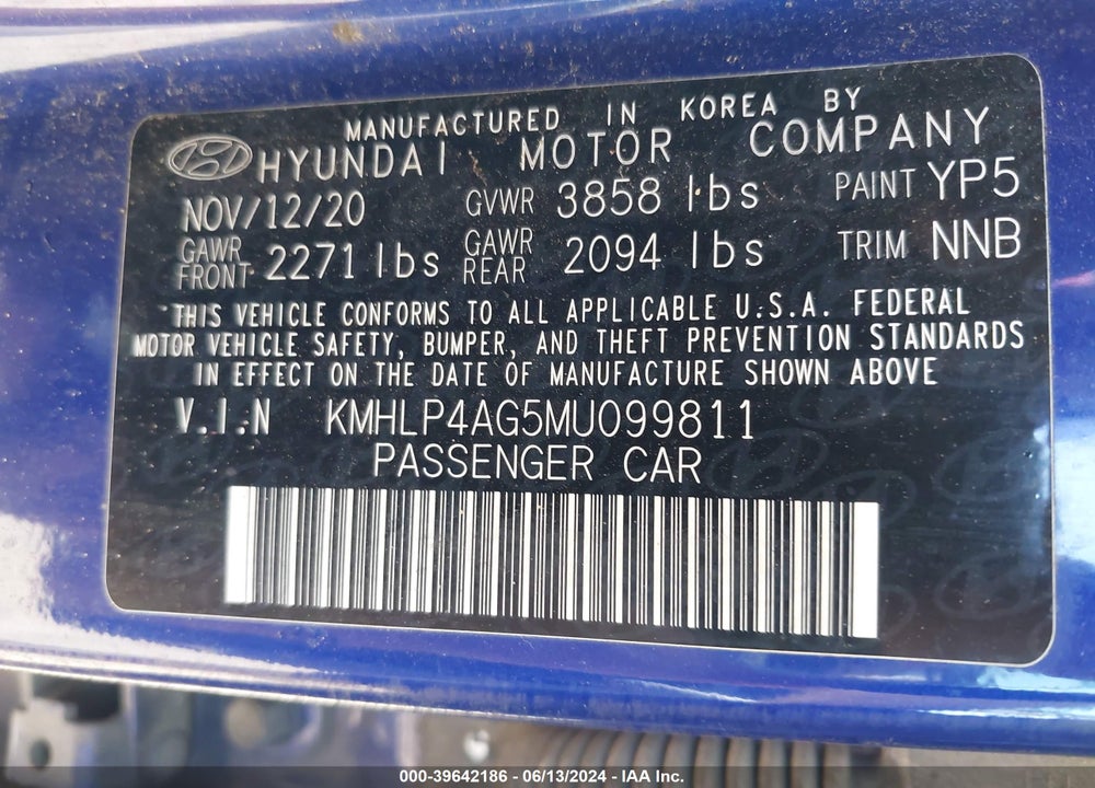 2021 HYUNDAI ELANTRA LIMITED VIN: KMHLP4AG5MU099811
