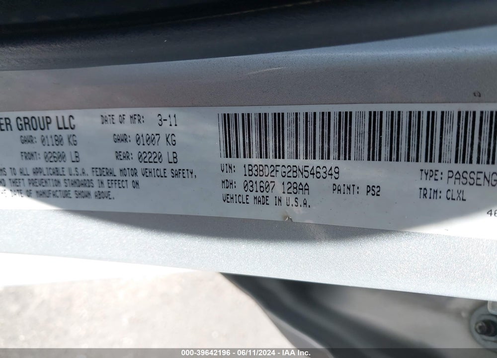 2011 DODGE AVENGER LUX VIN: 1B3BD2FG2BN546349