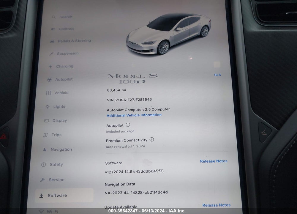 2018 TESLA MODEL S 100D/75D/P100D VIN: 5YJSA1E27JF285546