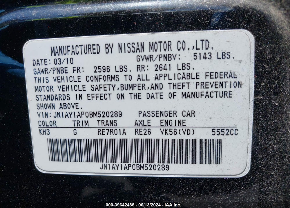 2011 INFINITI M56 VIN: JN1AY1AP0BM520289