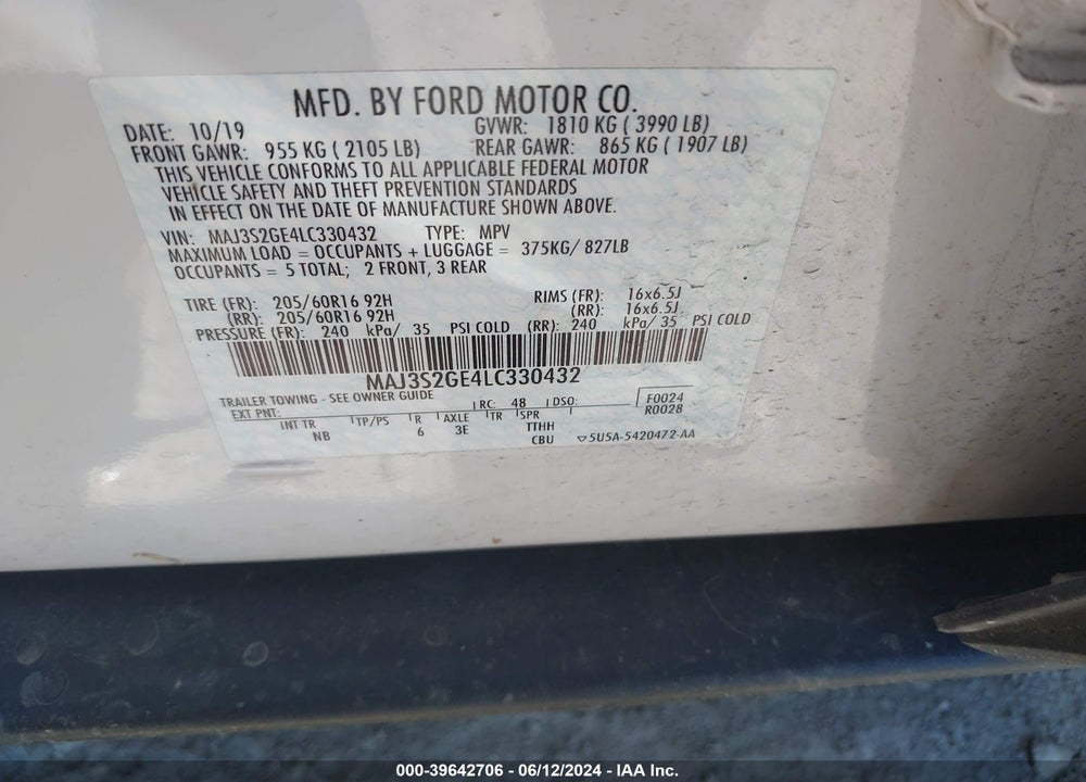 2020 FORD ECOSPORT SE VIN: MAJ3S2GE4LC330432