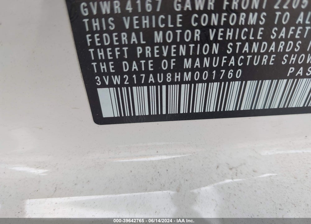 2017 VOLKSWAGEN GOLF VIN: 3VW217AU8HM001760