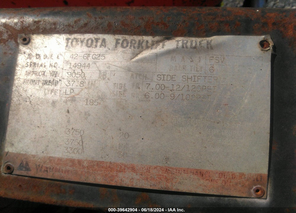 1995 TOYOTA 4FGU25 VIN: 00000000000014944