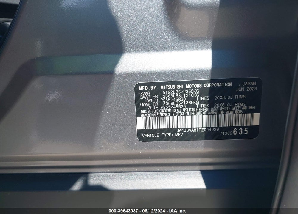 2024 MITSUBISHI OUTLANDER VIN: JA4J3VA81RZ004929
