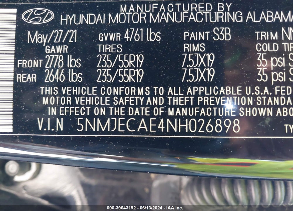 2022 HYUNDAI TUCSON LIMITED VIN: 5NMJECAE4NH026898