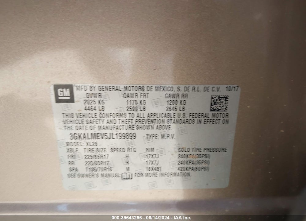 2018 GMC TERRAIN SLE VIN: 3GKALMEV5JL199899