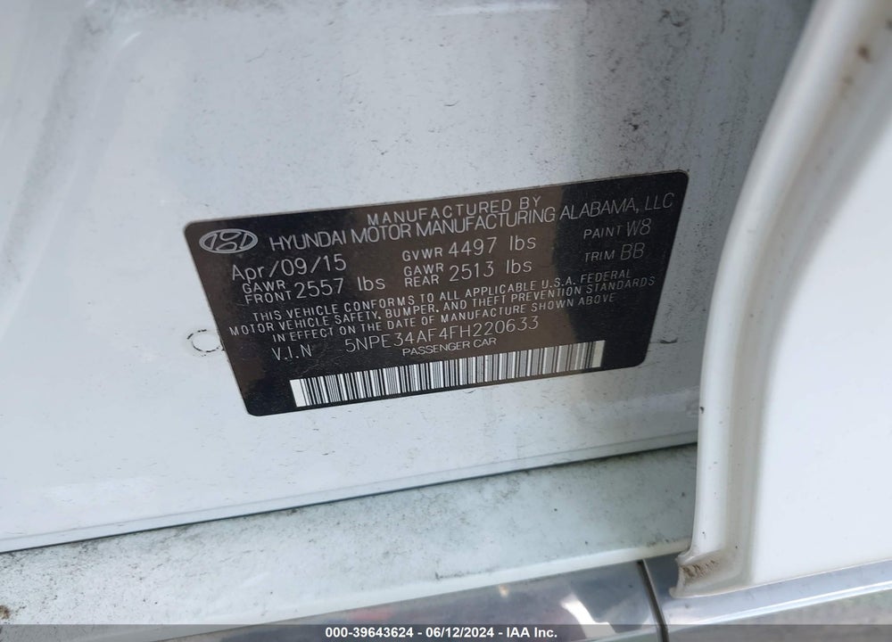 2015 HYUNDAI SONATA SPORT VIN: 5NPE34AF4FH220633