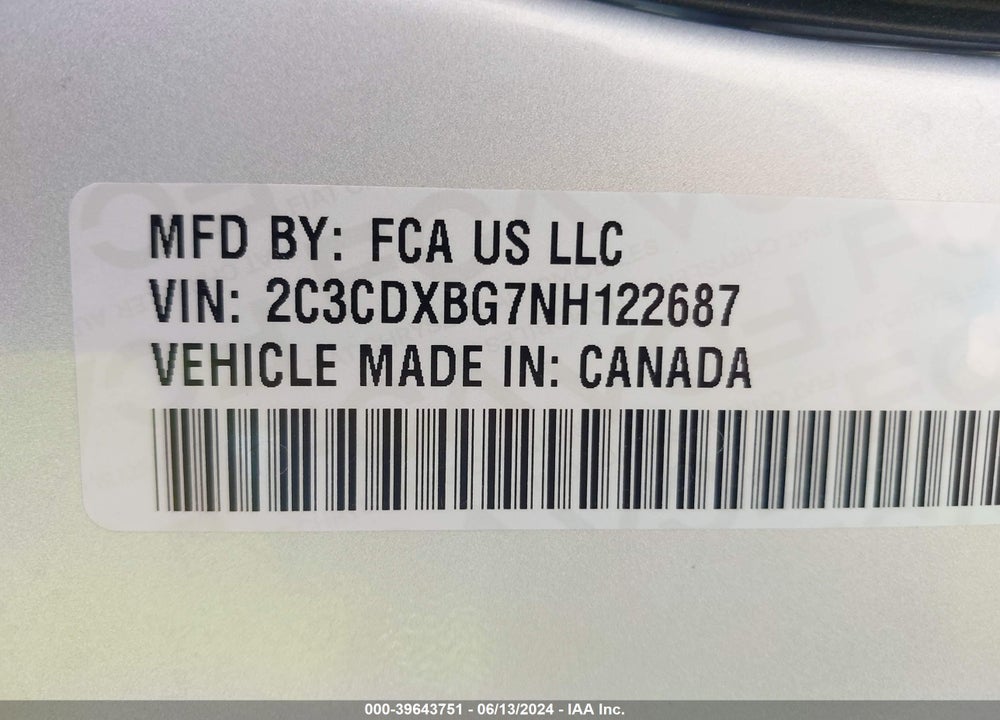 2022 DODGE CHARGER SXT RWD VIN: 2C3CDXBG7NH122687