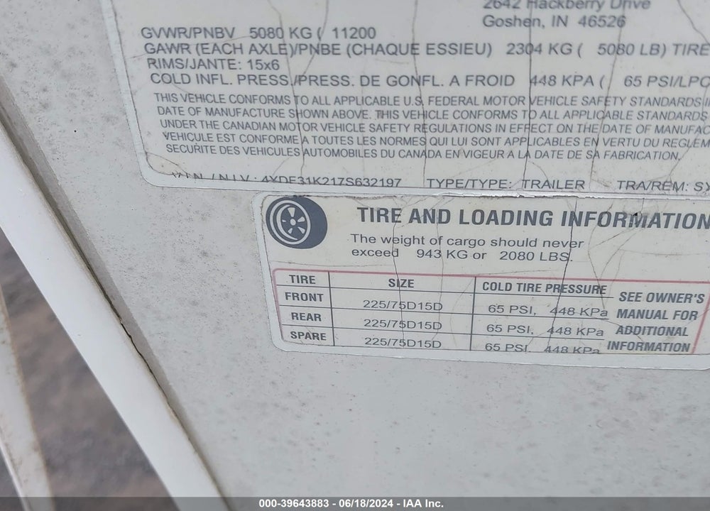 2007 KEYSTONE OUTBACK 31KFW VIN: 4YDF31K217S632197