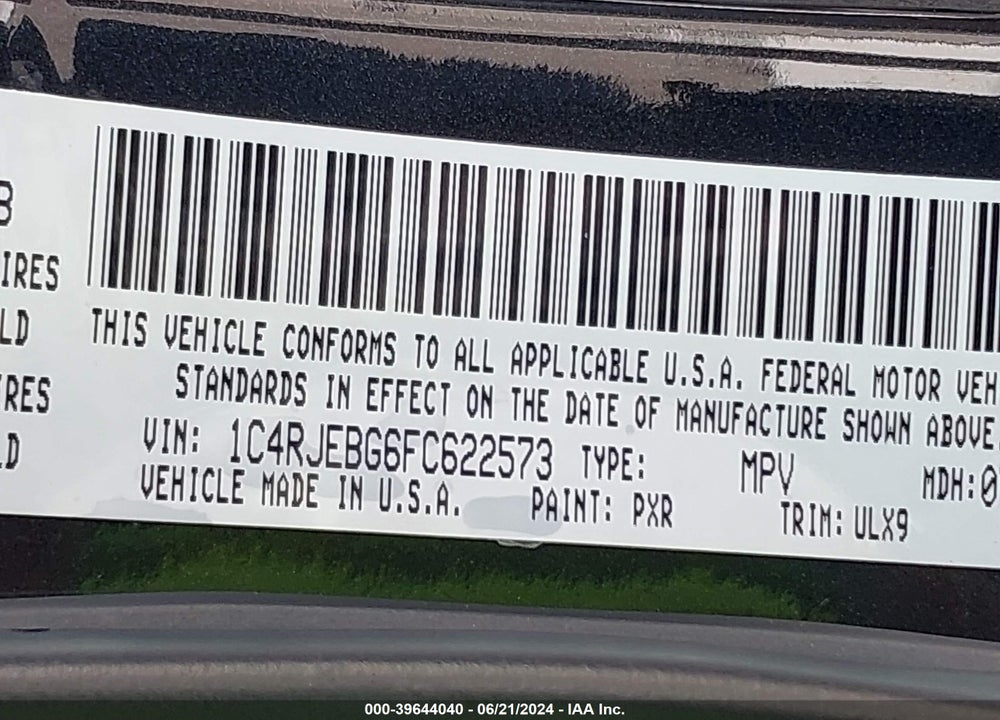 2015 JEEP GRAND CHEROKEE LIMITED VIN: 1C4RJEBG6FC622573