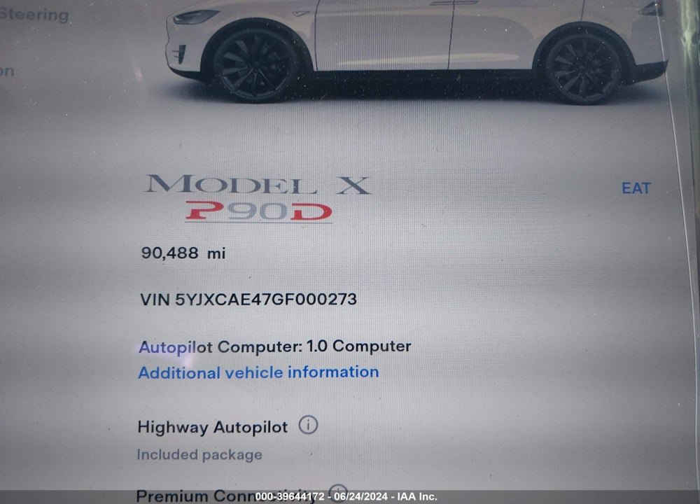 2016 TESLA MODEL X 60D/P100D/P90D VIN: 5YJXCAE47GF000273