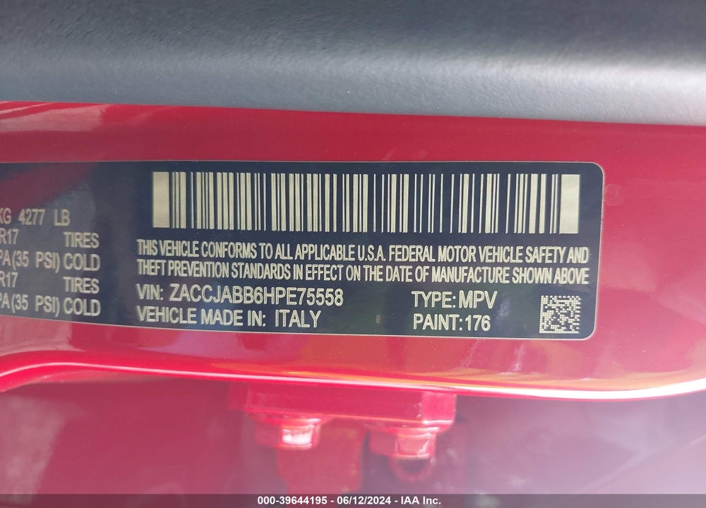 2017 JEEP RENEGADE LATITUDE FWD VIN: ZACCJABB6HPE75558