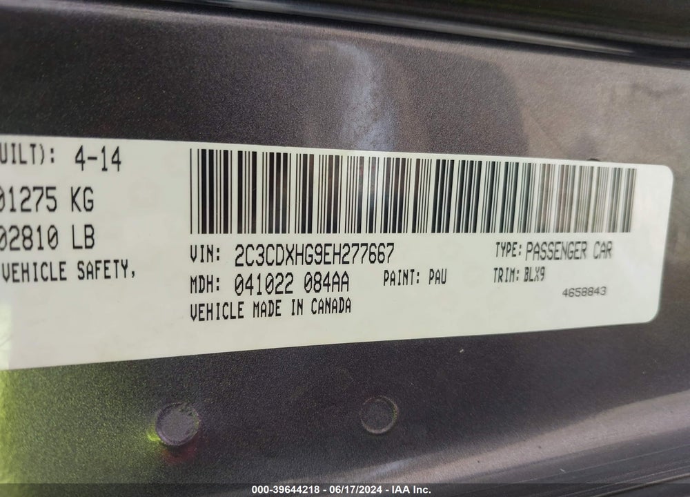 2014 DODGE CHARGER SXT PLUS VIN: 2C3CDXHG9EH277667